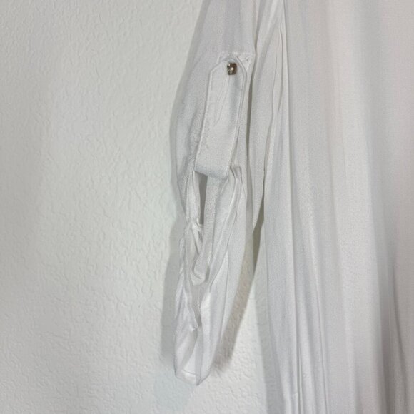 Beach Swimsuit Coverup Shirt Dress White Maxi Long Button Up Drawstring Small - Picture 7 of 11